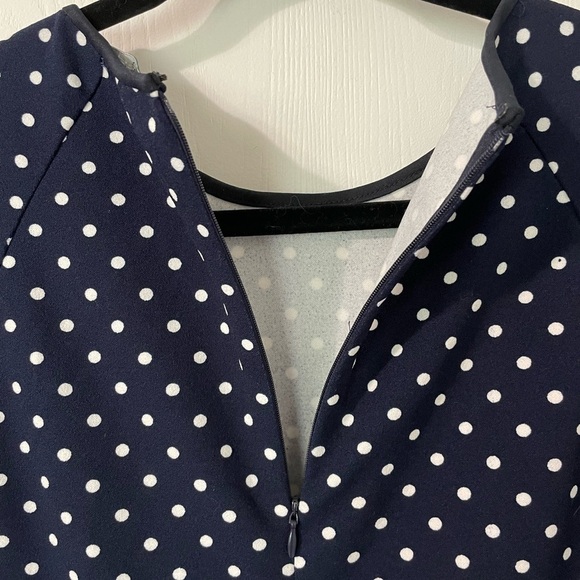 Ralph Lauren Like New Navy & White Polka Dot Midi Sheath Flounce Dress 4 - Picture 7 of 8